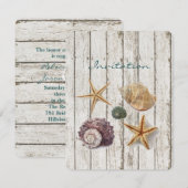 elegant dok hout seizoenshelds strandbruiloft kaart (Voorkant / Achterkant)