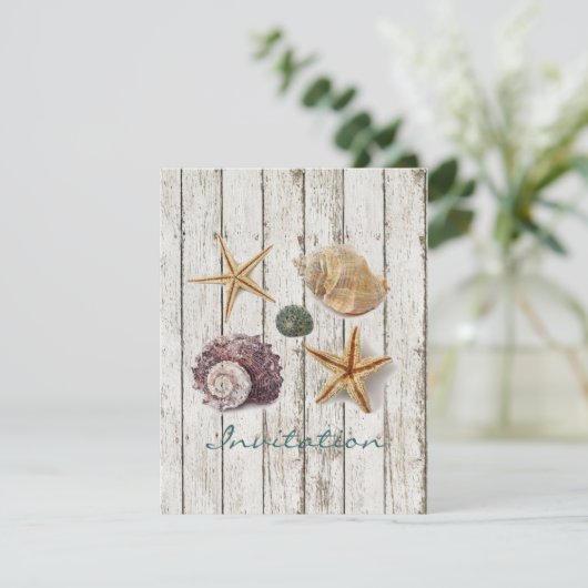 elegant dok hout seizoenshelds strandbruiloft kaart (Staand voorkant)