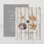 elegant dok hout seizoenshelds strandbruiloft kaart (Voorkant / Achterkant)