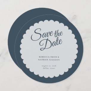 Elegant Donker Blauw Manuscript Scallop Weddenscha Save The Date