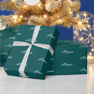 Elegant Donker Blauwgroen aangepaste scriptnaam te Cadeaupapier