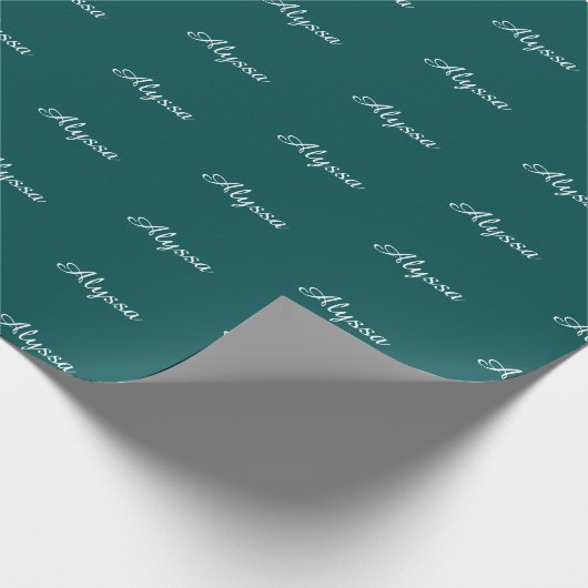 Elegant Donker Blauwgroen aangepaste scriptnaam te Cadeaupapier (Hoek)