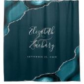 Elegant Donker Blauwgroen Agaat Zilver Pas getrouw Douchegordijn (Voorkant)