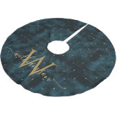 Elegant Donker Blauwgroen Blauw Goud Monogrammed V Kerstboom Rok (Gekanteld)