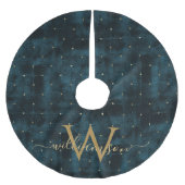 Elegant Donker Blauwgroen Blauw Goud Monogrammed V Kerstboom Rok (Voorkant)
