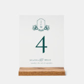 Elegant Donker Blauwgroen Botanisch Monogram Crest Acryl Bord (Voorkant)