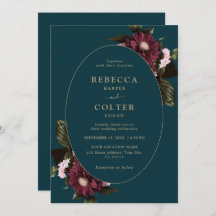 Elegant Donker Blauwgroen Bourgogne Bloemenbruilof