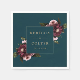 Elegant Donker Blauwgroen Bourgogne Bloemenbruilof Servet