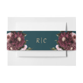 Elegant Donker Blauwgroen Bourgogne Bloemenbruilof Uitnodigingen Wikkel