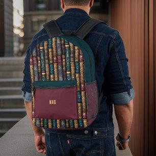 Elegant Donker Blauwgroen en Bourgogne Goud Boeke Bedrukte Rugzak