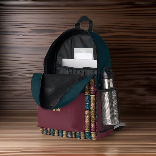 Elegant Donker Blauwgroen en Bourgogne Goud Boeke Bedrukte Rugzak