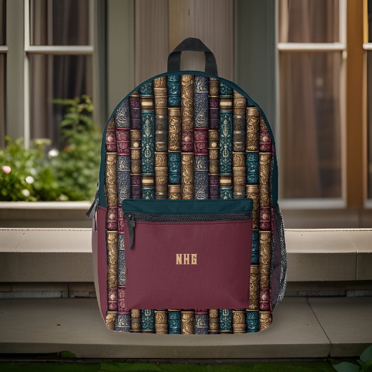 Elegant Donker Blauwgroen en Bourgogne Goud Boeke Bedrukte Rugzak