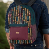 Elegant Donker Blauwgroen en Bourgogne Goud Boeke Bedrukte Rugzak