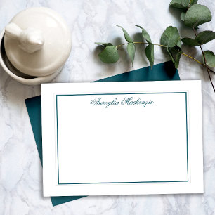 Elegant donker Blauwgroen en wit gepersonaliseerd Notitiekaartje