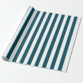 Elegant Donker Blauwgroen en Wit Gestreept Patroon Cadeaupapier (Uitgerold)