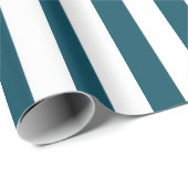 Elegant Donker Blauwgroen en Wit Gestreept Patroon Cadeaupapier (Rol Hoek)