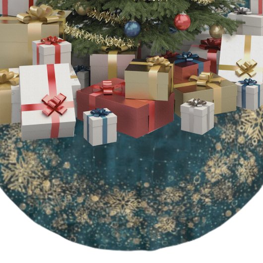 Elegant Donker Blauwgroen Fluweel Goud Sneeuwvlokk Kerstboom Rok