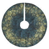 Elegant Donker Blauwgroen Fluweel Goud Sneeuwvlokk Kerstboom Rok (Voorkant)