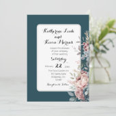 Elegant Donker Blauwgroen Stoffig Roos Bloemen Kaart (Staand voorkant)