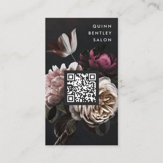Elegant donker bloemboeket | Verticale QR code Visitekaartje (Voorkant)