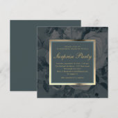 Elegant Donker Bloemen Blauw Grijs Surprise Party Kaart (Voorkant / Achterkant)