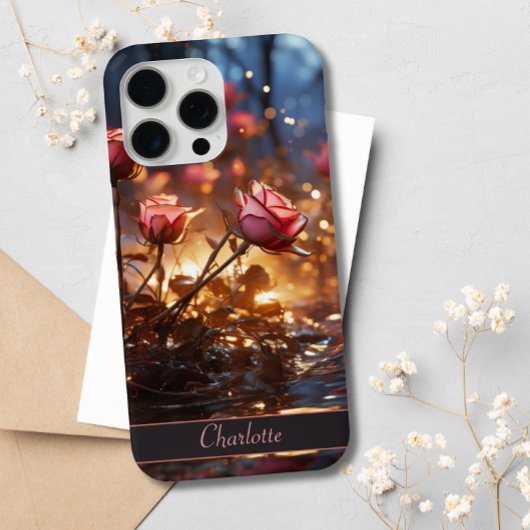 Elegant Donker Bloemen Rood Roze Rozen Aangepaste  Case-Mate iPhone Case
