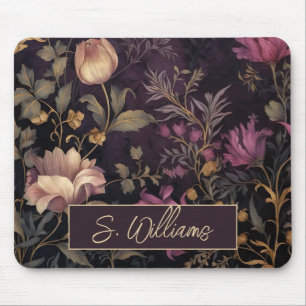 Elegant donker bloempatroon met naam muismat