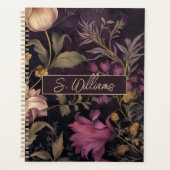 Elegant donker bloempatroon met naam planner (Voorkant)