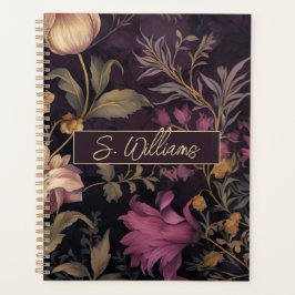Elegant donker bloempatroon met naam planner