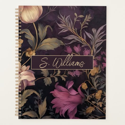 Elegant donker bloempatroon met naam planner (Voorkant)