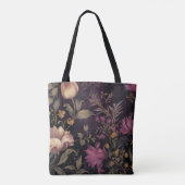 Elegant donker bloempatroon met naam tote bag (Achterkant)