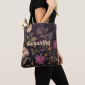 Elegant donker bloempatroon met naam tote bag (Dichtbij)