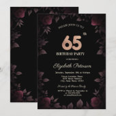 Elegant donker bordeaux Rozen zwart 65e verjaardag Kaart (Voorkant / Achterkant)