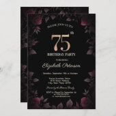 Elegant donker bordeaux Rozen zwart 75e verjaardag Kaart (Voorkant / Achterkant)