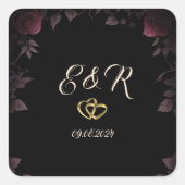 Elegant donker bordeaux Rozen zwart bruiloft Vierkante Sticker (Voorkant)