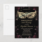 Elegant donker bordeaux Rozen zwart zoet 16 Uitnodiging Briefkaart (Voorkant / Achterkant)