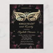 Elegant donker bordeaux Rozen zwart zoet 16 Uitnodiging Briefkaart (Voorkant)