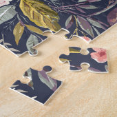 Elegant  donker botanisch bloempatroon legpuzzel (Zijkant)