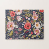 Elegant  donker botanisch bloempatroon legpuzzel (Horizontaal)