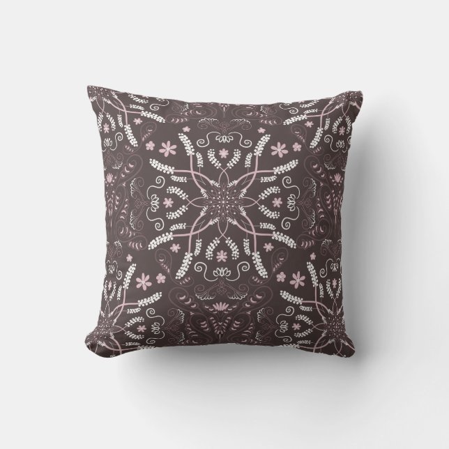 Elegant donker botanisch mandala patroon kussen (Voorkant)