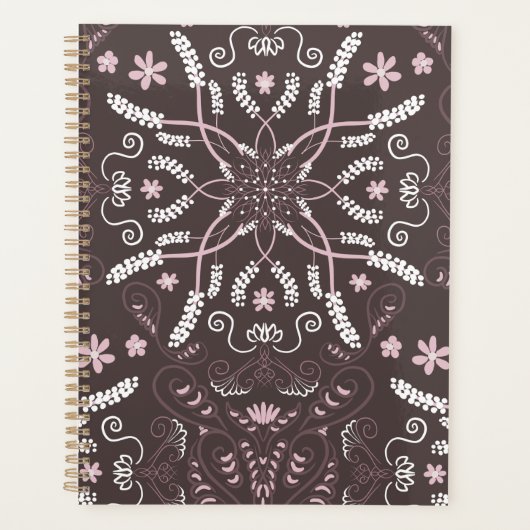 Elegant donker botanisch mandala patroon planner (Voorkant)