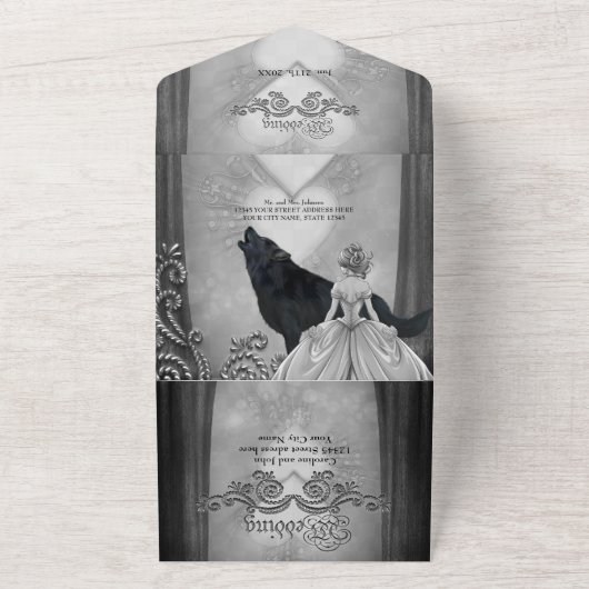 Elegant donker design all in one uitnodiging (Buitenkant)