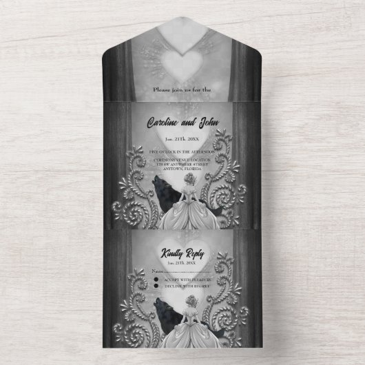 Elegant donker design all in one uitnodiging (Binnen)