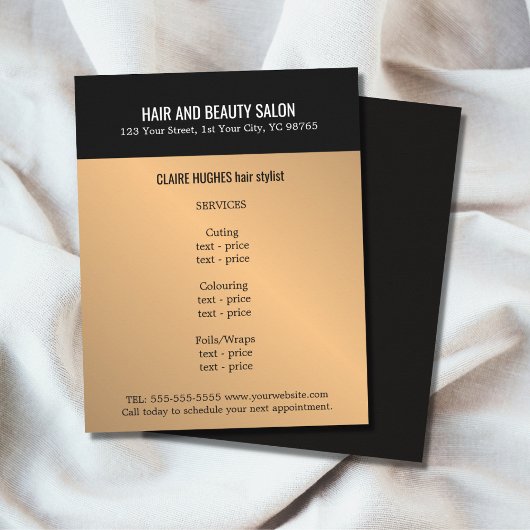 Elegant Donker Faux Gold Black Beauty Salon Flyer