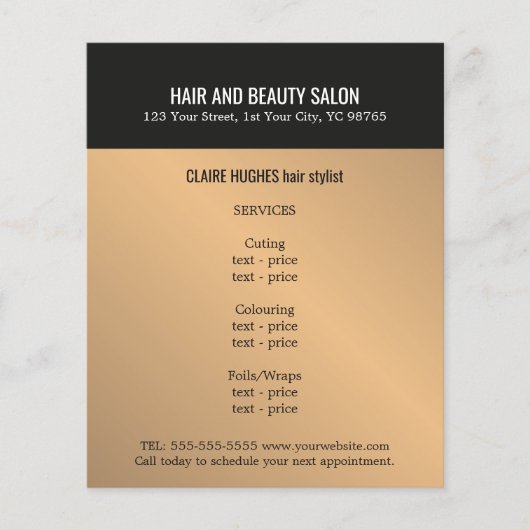 Elegant Donker Faux Gold Black Beauty Salon Flyer (Voorkant)