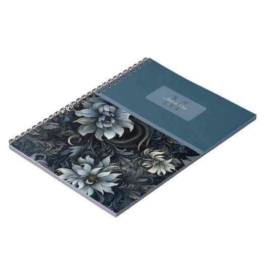 Elegant Donker Gotisch Bloempatroon Monogram Notitieboek (Linkerzijde)