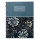 Elegant Donker Gotisch Bloempatroon Monogram Notitieboek (Voorkant)