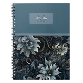 Elegant Donker Gotisch Bloempatroon Monogram Notitieboek