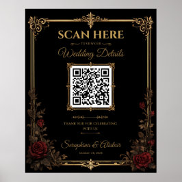 Elegant Donker Gotisch Trouw QR Code Bord Poster