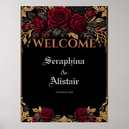Elegant Donker Gotisch Trouw Welkom Bord Poster